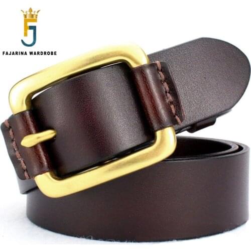 FAJARINA Quality Pure Cow Skin Leather Mens Brass Clasp Buckle Cowhide Luxury Casual Belts for Men Can Use for 10 Years NW0128
