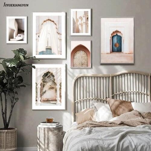 Wall Art Picture Morocco Arabic Door Architecture Canvas Painting Tourism Nordic Retro Poster Print Islamic Muslim Decor