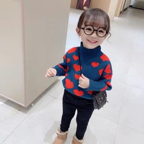 New Heart Sweater Winter Spring Girls 2021 Casual Tracksuit Children Suits Kids Teenage Plus Velvet Dark Blue High Quality
