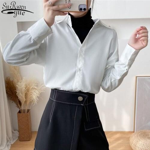 Autumn Long Sleeve Shirt Women Korean Fashion Clothing Office Lady Loose White Shirt POLO Collar Long Women Tops Blusas 11966