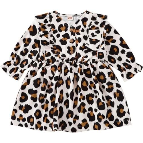 0-2T Baby Girls Leopard Print Dress Spring Autumn Fashion Long Sleeve Baby Dresses Toddler Kids Casual Clothes Infant Clothing