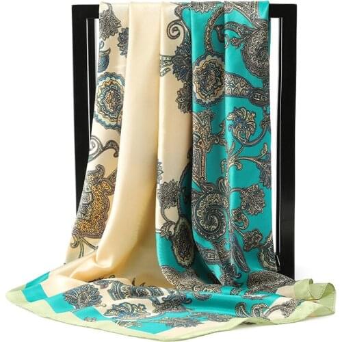 Classic Print Bandana Summer New Kerchief Female Satin Silk Scarf Popular 90X90CM Beach Towel Fashion Sunscreen High-Grade Shawl