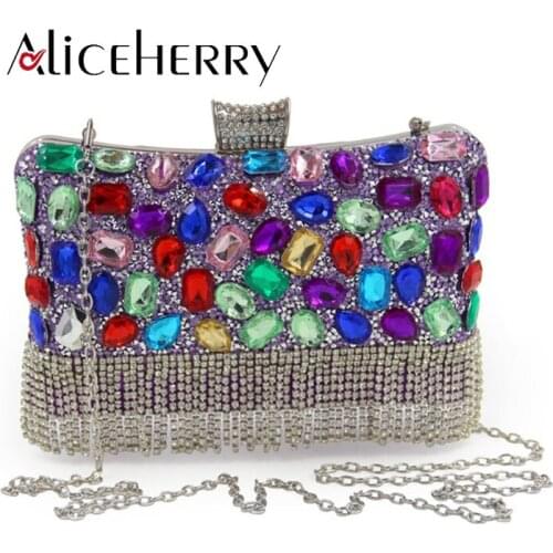 Luxury Women Party Bags Handmade Diamond Crystal Tassels Lady Evening Bag Clutch Bag Colorful Clutches Wedding Purse
