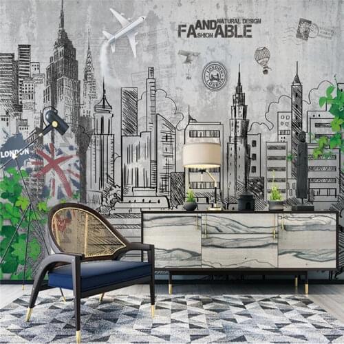 Nordic City Architectural Gray Cement Wall Background Wall Paper 3D Restaurant Bar Cafe Industrial Decor Mural Wallpaper 3D