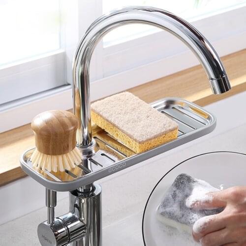 Faucet rack stainless steel sink storage rack kitchen artifact sink rag basket length optional Bathroom Soap Holders Adjustable