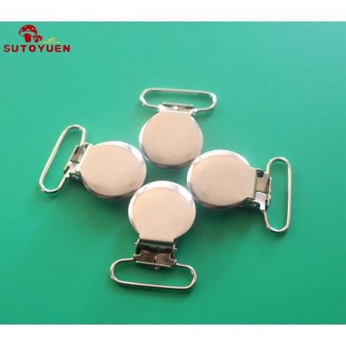 Sutoyuen 500 pcs Round Sliver Baby Metal Pacifier Clips Dummy Soother Suspender Holder With Plastic Teeth 25mm Ribbon lead free