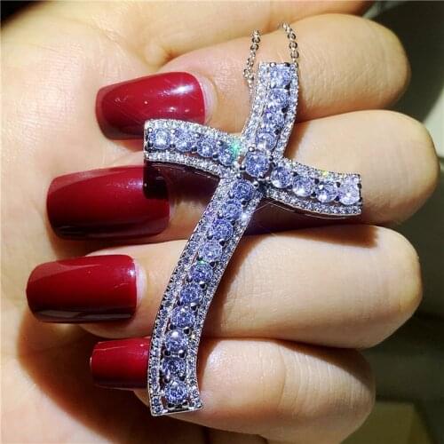 Vintage Big Cross pendant necklace 925 Sterling silver AAAAA Cz Stone Party wedding Cross Pendant for women men Jewelry Gift