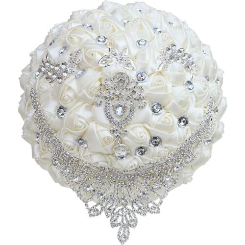 WifeLai-A The Latest European Style Bridal Bouquet Handmade Ribbon Rhinestone Light Gold Rose Wedding Supplies W287