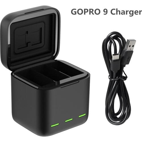 TELESIN Gopro Accessories 3-Slot Battery Charger for GoPro Hero 9 Black 3 Ways Charging Box For Go Pro 9 Camera Accessories