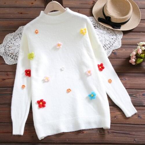 2020 Autumn and Winter Women Clothes Clothes Women Avocado Color Applique Pull Femme Pullover Women Sweater Women