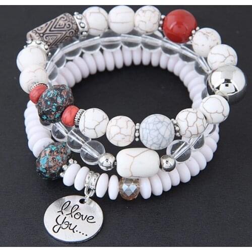 Bohemian Femme Carved Lover Pendant Bracelets & Bangles for Women Jewelry Ethnic Vintage Beaded Stone Charm Bracelet