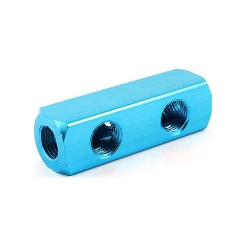 1/4"PT Dodger Blue Aluminum 2 Way Cuboid Shape Air Inline Manifold Block Free shipping