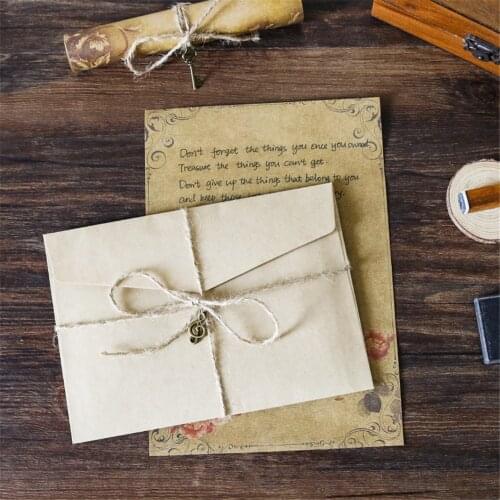 1 pack Kraft Envelope Letter Pad Set Vintage Letter Pads Writing Paper with Rope Wedding Party Invitation Envelopes Message Pads