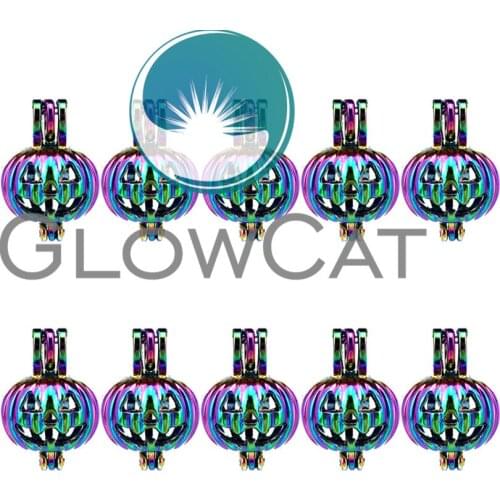 10x C389 Rainbow Pumpkin Lantern Beads Cage Jewelry Making Perfume Essential Oil Diffuser Pearl Cage Locket Pendant