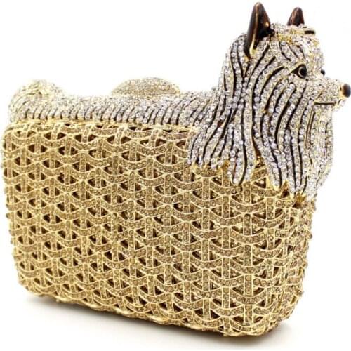 16x13CM Puppy Rhinestone Bag Corrugated Metal Crystal Evening Bag Handmade Diamond Bag Women Clutch Bag a6895