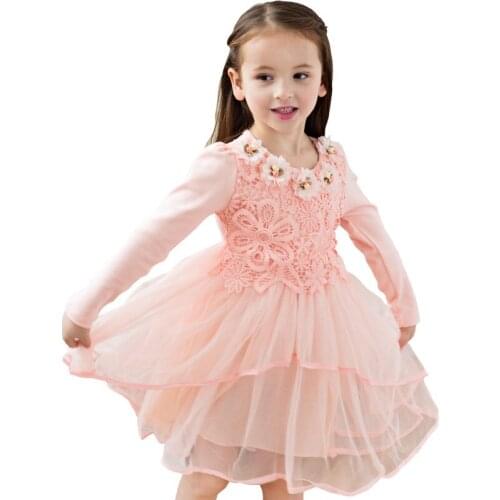 2019 Autumn Girl Dresses Children Clothing Long-sleeved Princess Party Dress Girls Clothes Sweet Girls Lace Dress Kids Age 2-15T