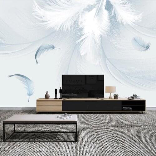 Custom 3D Wallpaper Murals Blue White Feather TV Background Wall Paper Living Room Bedroom Restaurant Hotel Decorative Painting