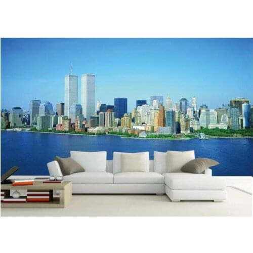 Custom photo 3d wallpaper Blue city buildings by the sea living room home decor 3d wall murals wallpaper for walls 3 d