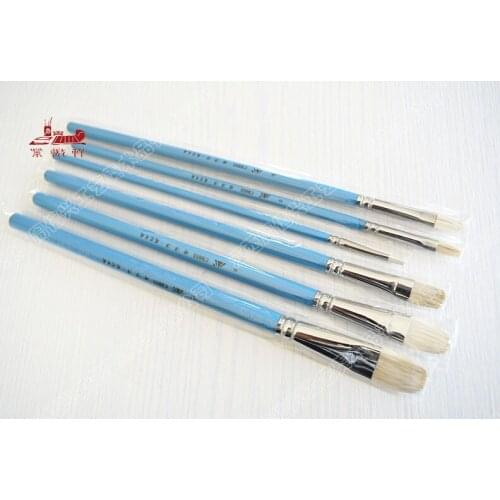 6pcs/Set wool water color brush artists Gouache oil paint brush Pen blue Wooden Handle Paintbrush Art Supplies stationery