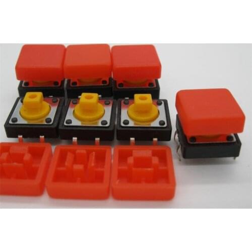 60PCS B3F-4055 Tactile Touch Push Button Switch Momentary 12*12*7.3MM tact Micro switch button + 60PCS red colors Tact Cap