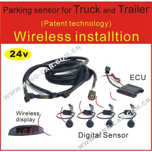 Brand new free shipping 24V 12V truck wireless led display waterproof metal control unit four digital ultrasonic parking sensor