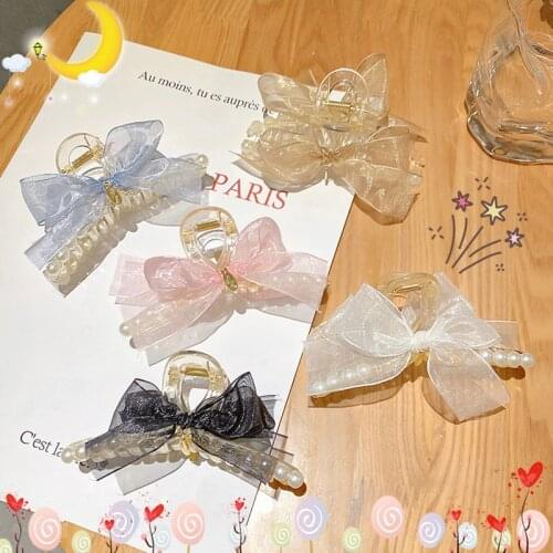 Korean Pearl Bow Hair Accessories summer Hair Claws Barrettes Girls Back Hair Clip Big Hair Clip Shark Clip hair accessories