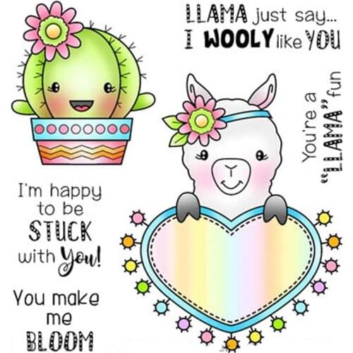 AZSG Alpaca Cactus Heart-shaped Mirror Clear Stamps/Seal For DIY Scrapbooking/Card Making/Album Decorative Silicone Stamp Crafts