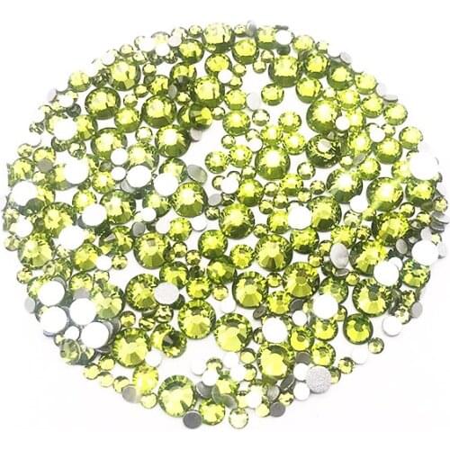 Free shipping Olive Green nail art SS3-SS34 size round shape Glass Crystal nail rhinestones Diy Clothing accessories