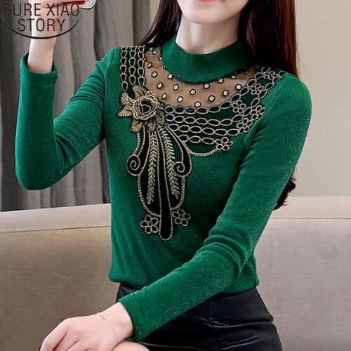 2021 Spring Autumn Turtleneck Plus Size 4XL Blouses Women Long Sleeve Tops Green Casual Mesh Blusas Women Tops and Blouses 5569