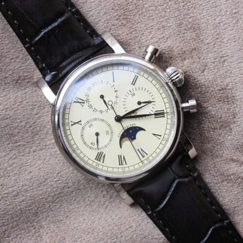 1963 Watch Pilot Air Force Chronograph 40mm Dial Multi-function Moon Phase Calendar Manual Mechanical ST1908 Movement Men Watch