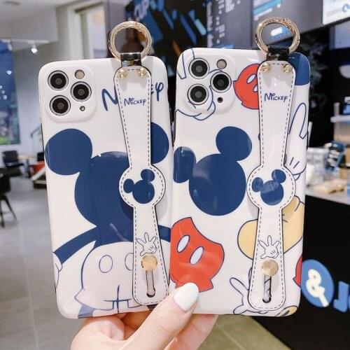 Disney Mickey Minnie Wristband Phone Case for IPhone 11 Pro Max Full-wrapped Cute Cases for Apple IPhone 12 XR XS Max 7 8 Plus