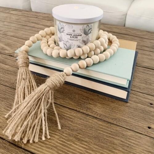 Wooden Bead Home Decoration Garland DIY With Jute Rustic Tassel Garlands For Rattan Macrame Wall Hanging Ornament Boho Gift