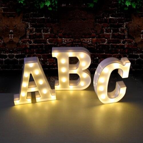 DIY LED Letter Numbers Night Light 3D Wall Hanging Decoration Wedding Birthday Party Alphabet Digit Symbol Sign without Battery