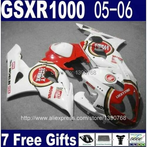 Customize fairing body kit for injection SUZUKI K5 GSXR1000 05 06 red white LUCKY STRIKE fairings set GSXR 1000 2005 2006 NM49