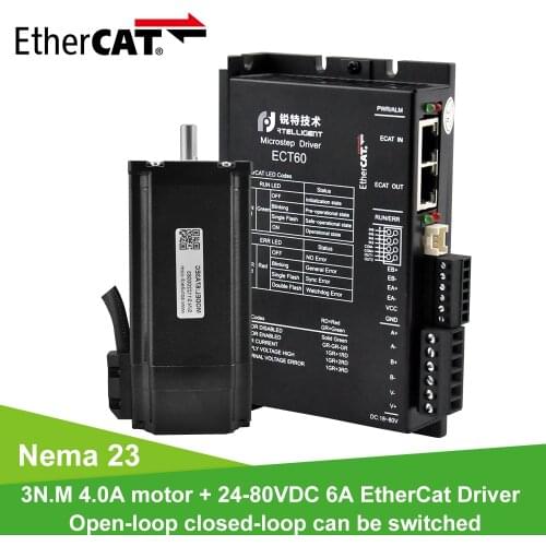 Rtelligent Nema 23 1/2/3N.M Closed Loop Stepper Motor with 6A 24-80V DC EtherCAT Fieldbus Stepper Motor Driver for CNC mechine