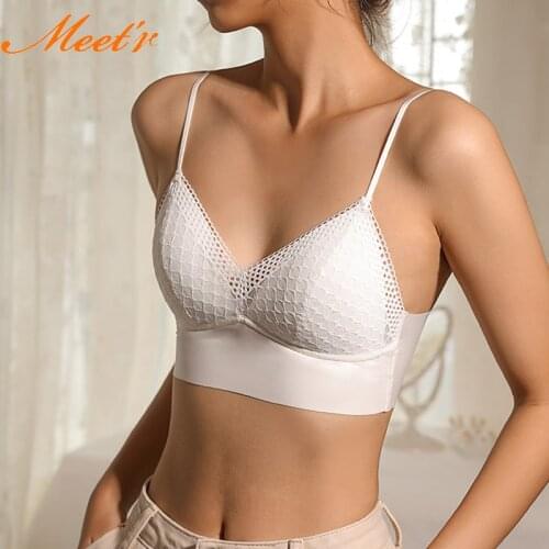 Meet'r Women Top French Triangle Cup Underwear Lace Bra Sexy Wireless Breathable Female Push Up Solid Bralette Lingerie