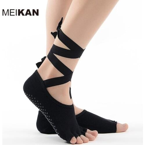 MK-WD36 MEIKANG Brand Women Combed Cotton Yoga Socks Straps Half Toe Anti-Skid Non-slip High-Quality Dance Yoga Socks for Girls