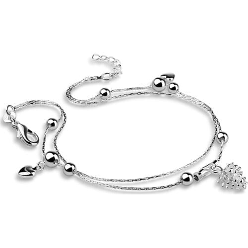 Fashion 925 sterling silver pinecone anklet for women charm double line Ms foot ornaments Suitable for girlfriend