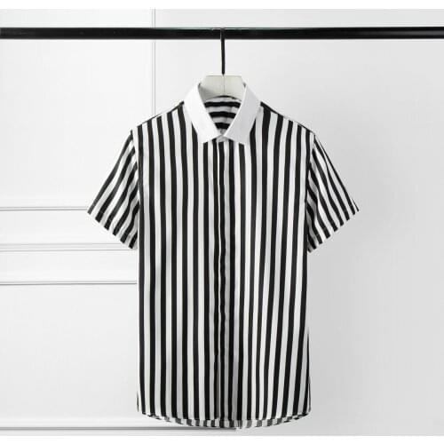 Classic Striped Men Shirt Fashion Trend Short Sleeve Mens Dress Shirt Camisa Masculina Mens Shirts Casual Slim Fit Plus Size 4XL