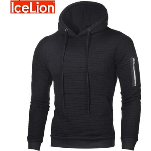 IceLion Winter Hoodies Men Long Sleeve Hoodie Men Solid Fleece Hooded Slim Fit Sweatshirt Casual Men Hoodie Fashion Lattice Coat