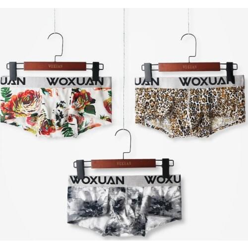 Mens Soft Breathable Leopard Flower Printed Pouch Boxer Shorts Men Fashion Design Stretch Underwear Trunks