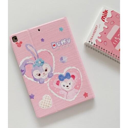 Cute Oil Painting Cartoon Rabbit Bear Case For Apple iPad Pro 2020 2021 Air mini 1 2 3 4 5 7.9 9.7 10.5 10.9 11 inch Soft Cover