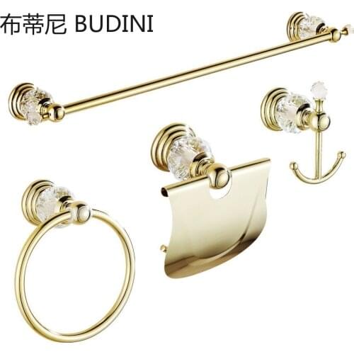 4 Pieces Chrome Gold Polished Bathroom Accessories Sets Brass&Crystal Towel Bar Wall Mounted Paper Holder Bathroom Hardware Set