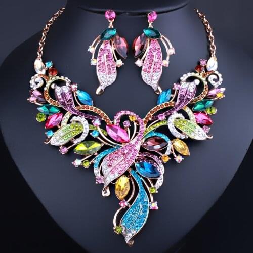 FARLENA Wedding Jewelry 2017 Trend Color Crystal Flower Necklace Earrings set for Bridal Fashion Rhinestones Jewelry set