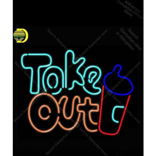 NEON SIGN For Take Out With Wine NEON Bulbs Sign Decor Home Room Advertise Neon Personalized Custom Pet Shop Sign Cinema Sign