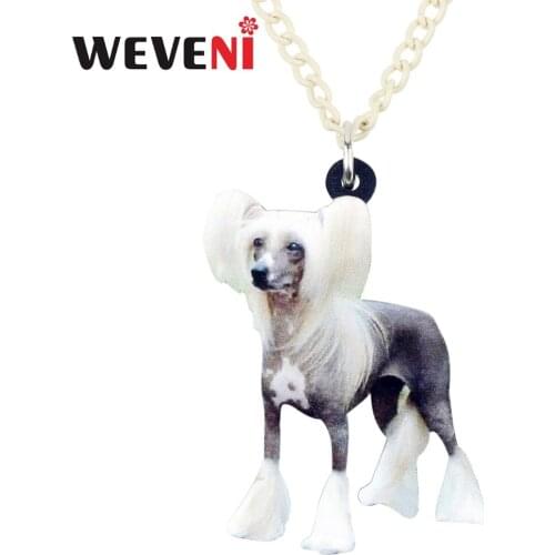 WEVENI Original Acrylic Chinese Crested Dog Necklace Pendant Chain Choker Trendy Animal Jewelry For Women Girls Wholesale Gift