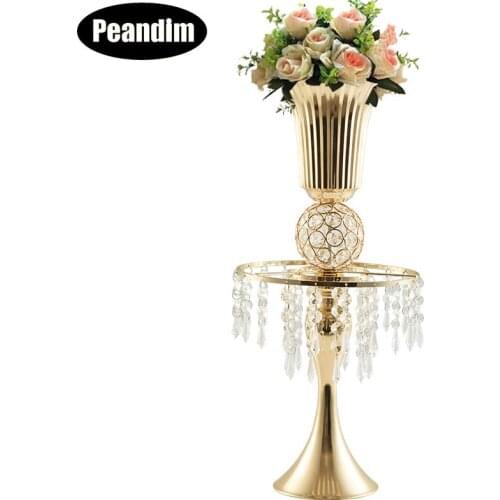 PEANDIM Gold Flower Vase Elegant Weddding Centerpieces Candelabra Party Flower Rack Vintage Christmas Decoration Candle Holder