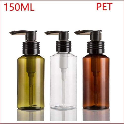 150ML Green/Clean/Brown PET plastic bottle w black lotion pump empty makeup water cosmetic container Refillable Bottles