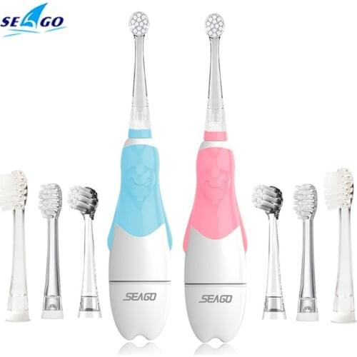 SEAGO Kids Sonic Electric Toothbrush for 0-12 Years Old Baby Children Safety Battery Waterproof Smart Timer with 4 Brush Heads