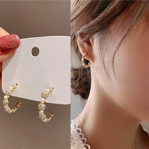 Earrings for Women Simple Geometric Crystal Pearl Elegant Women Stud Earrings Fashion Jewelry Accessories Wholesale